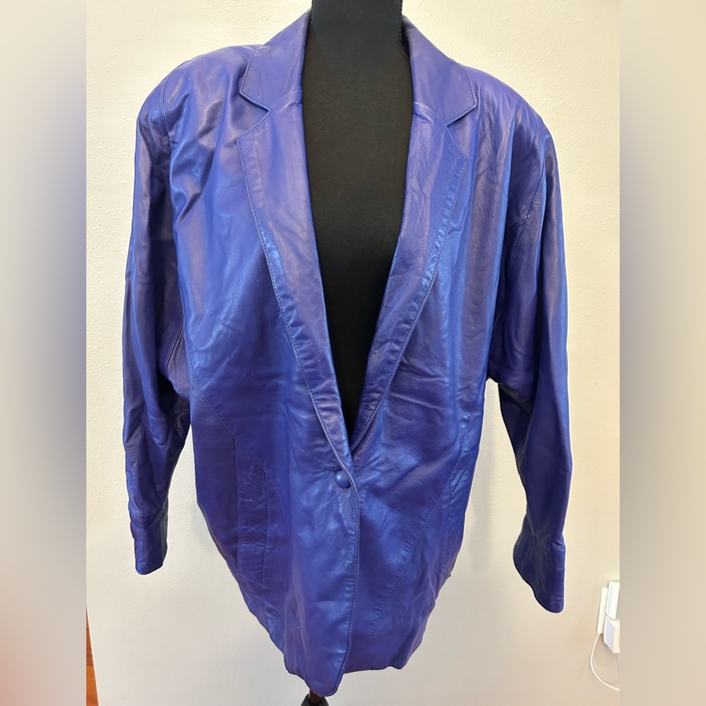 Erez Size Medium Blue Genuine Leather Jacket